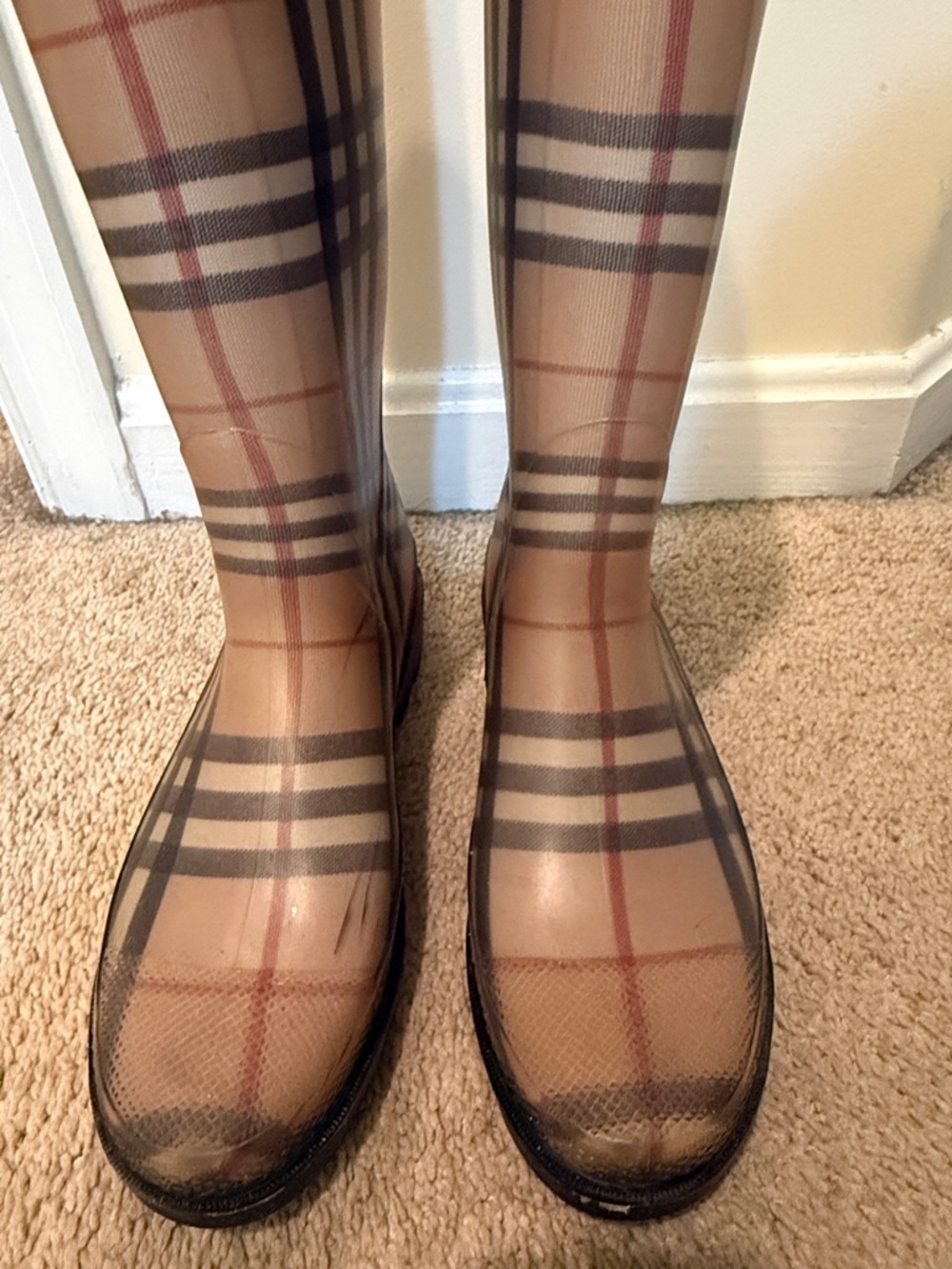 Burberry Beige Plaid Women's Rain Boots - Picture 2 of 9